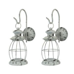 Set of 2 Rustic Distressed Metal Wall Mounted Railroad Lantern Hanging Sconces